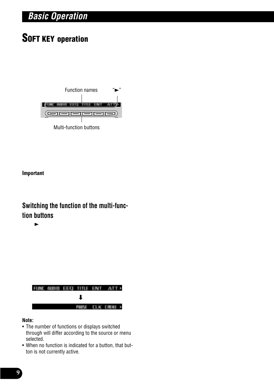 Soft key operation, Basic operation, Oft key operation | Pioneer MULTI-CD CONTROL DSP HIGH POWER CD/MD PLAYER WITH FM/AM TUNER FH-P8900MD User Manual | Page 10 / 60
