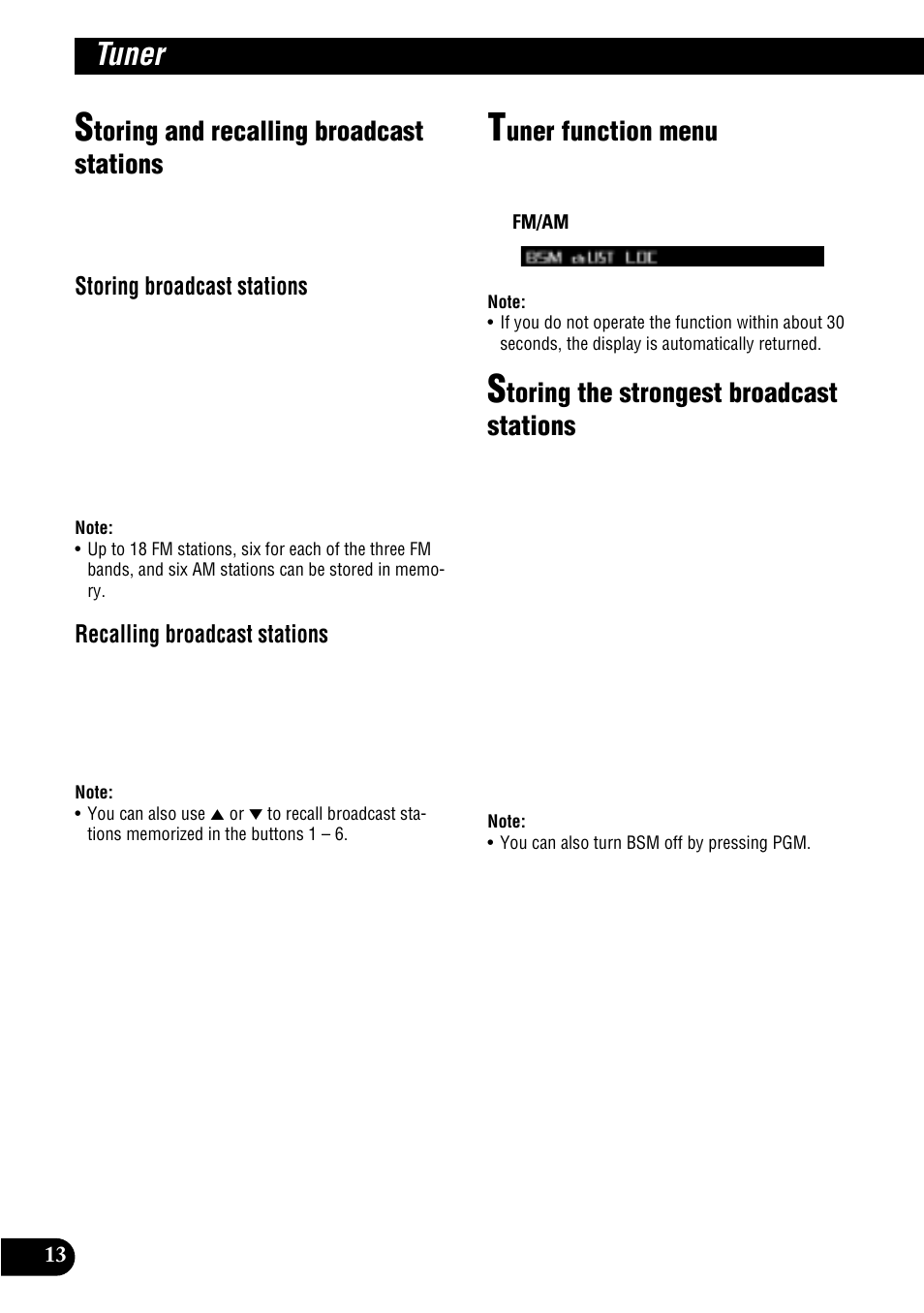Tuner, Toring and recalling broadcast stations, Uner function menu | Toring the strongest broadcast stations | Pioneer MULTI-CD CONTROL DSP HIGH POWER CD/MD PLAYER WITH FM/AM TUNER FH-P8900MD User Manual | Page 14 / 60
