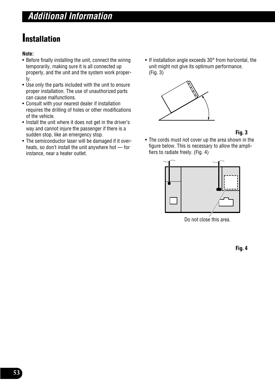 Installation, Additional information, Nstallation | Pioneer MULTI-CD CONTROL DSP HIGH POWER CD/MD PLAYER WITH FM/AM TUNER FH-P8900MD User Manual | Page 54 / 60