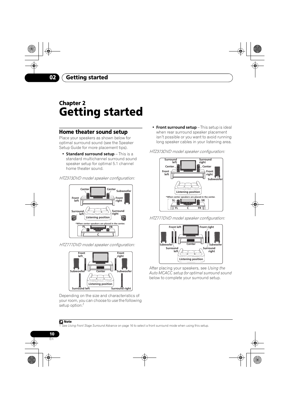 Home theater sound setup, Getting started, Getting started 02 | Chapter 2 | Pioneer S-DV777T User Manual | Page 10 / 102