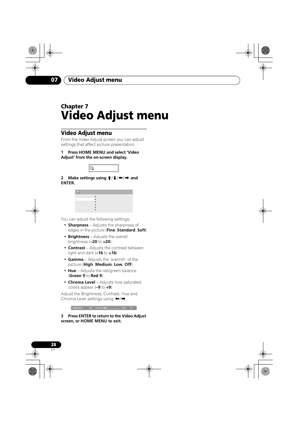 Video adjust menu, Video adjust menu 07, Chapter 7 | Pioneer S-DV777T User Manual | Page 28 / 102