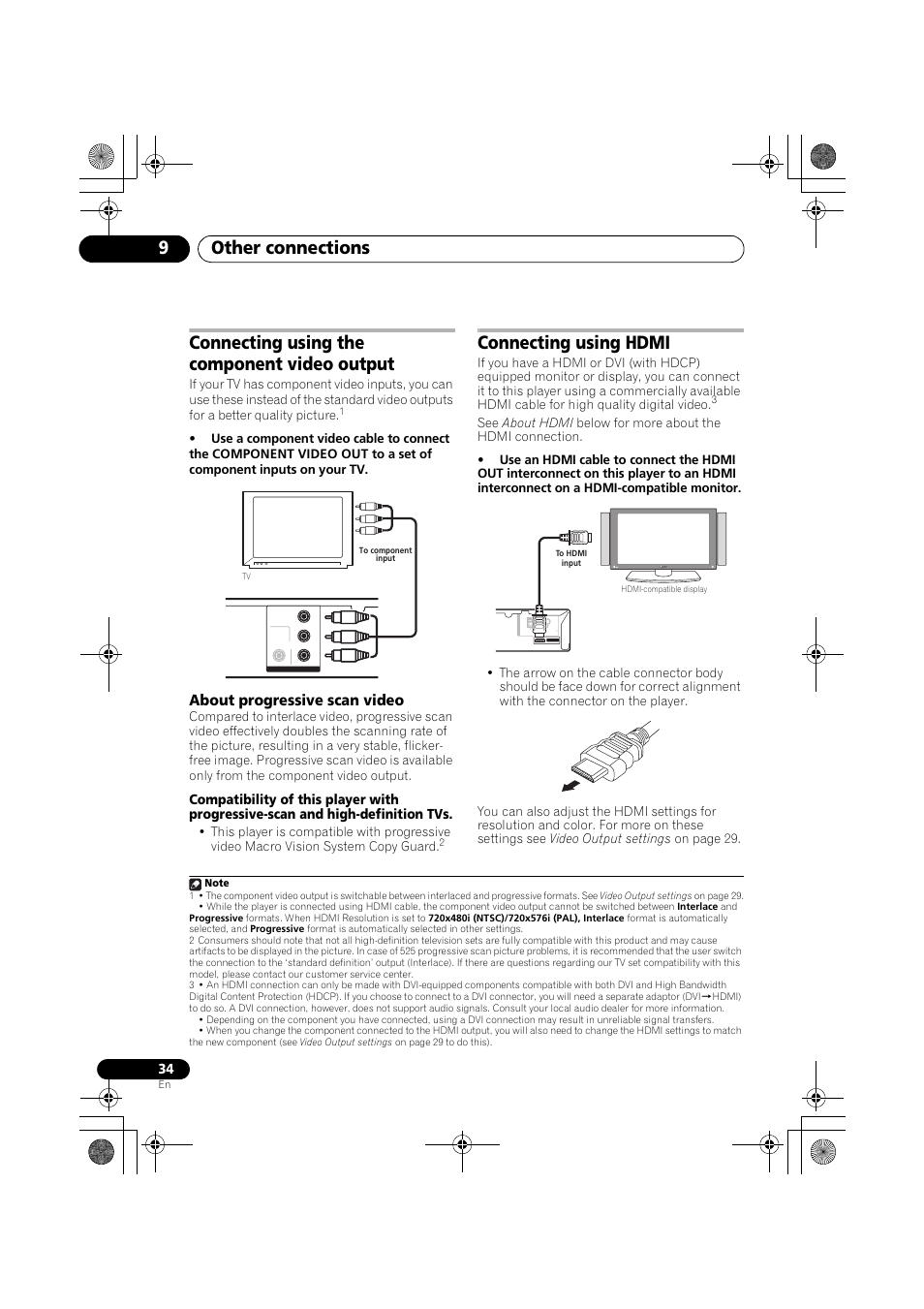 Connecting using the component video output, About progressive scan video, Connecting using hdmi | Other connections 9 | Pioneer S-DV777T User Manual | Page 34 / 102