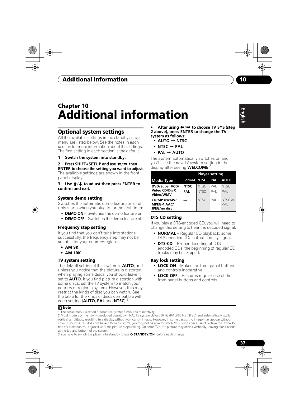 Optional system settings, Additional information, Additional information 10 | Chapter 10 | Pioneer S-DV777T User Manual | Page 37 / 102