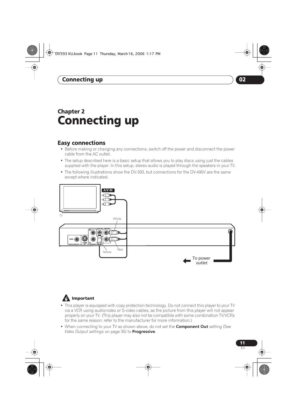 02 connecting up, Easy connections, Connecting up | Connecting up 02, Chapter 2 | Pioneer DV-490V-S User Manual | Page 11 / 48