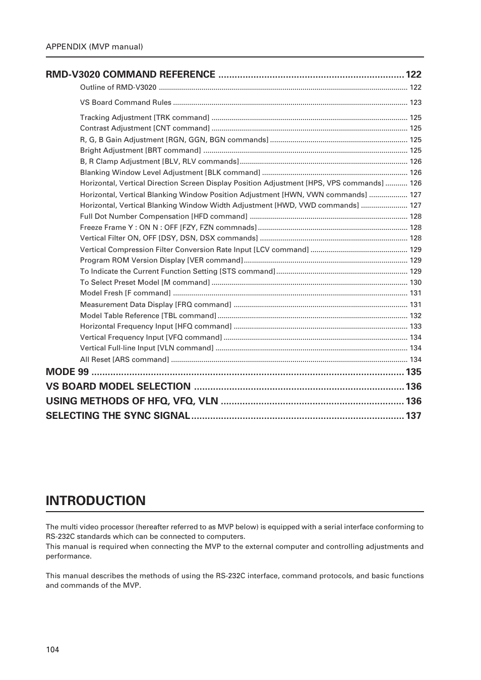 Introduction, Rmd-v3020 command reference | Pioneer Multi Projection System RM-V1000NU User Manual | Page 105 / 159