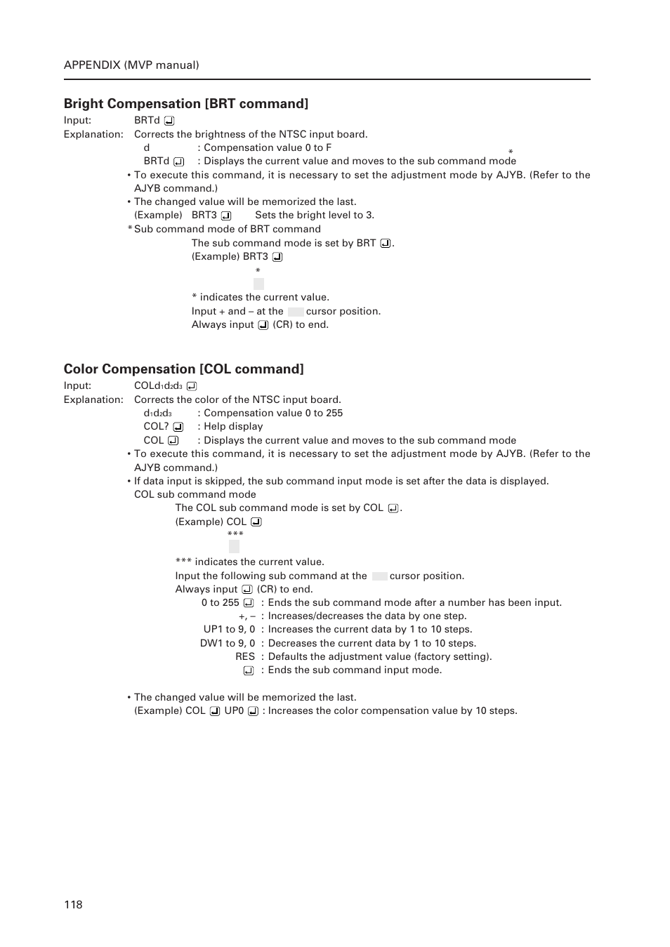 Bright compensation [brt command, Color compensation [col command | Pioneer Multi Projection System RM-V1000NU User Manual | Page 119 / 159