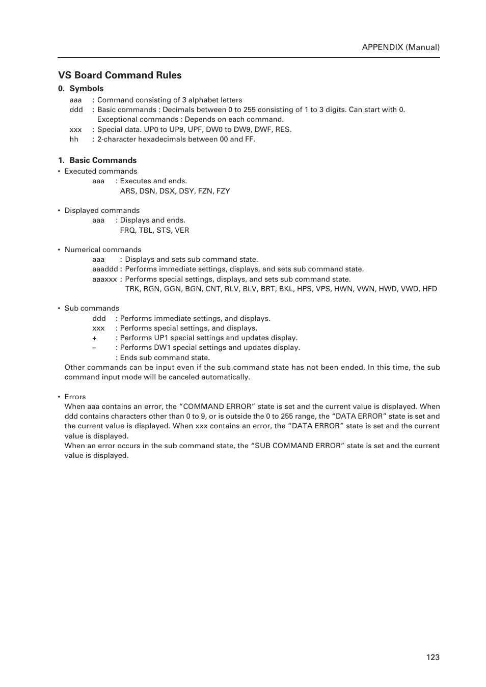 Vs board command rules | Pioneer Multi Projection System RM-V1000NU User Manual | Page 124 / 159