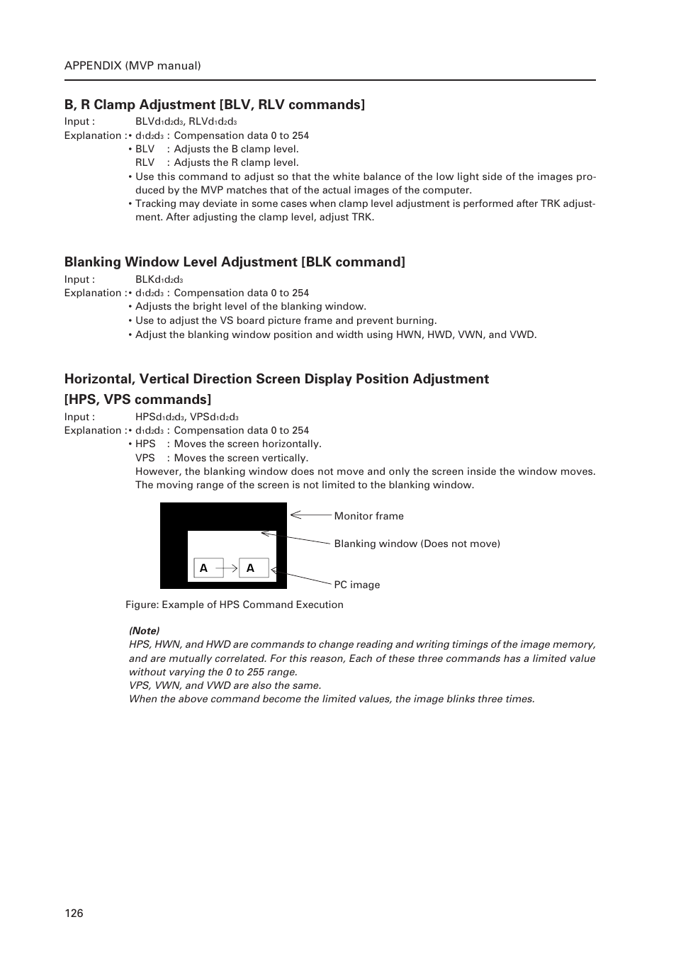 B, r clamp adjustment [blv, rlv commands, Blanking window level adjustment [blk command | Pioneer Multi Projection System RM-V1000NU User Manual | Page 127 / 159