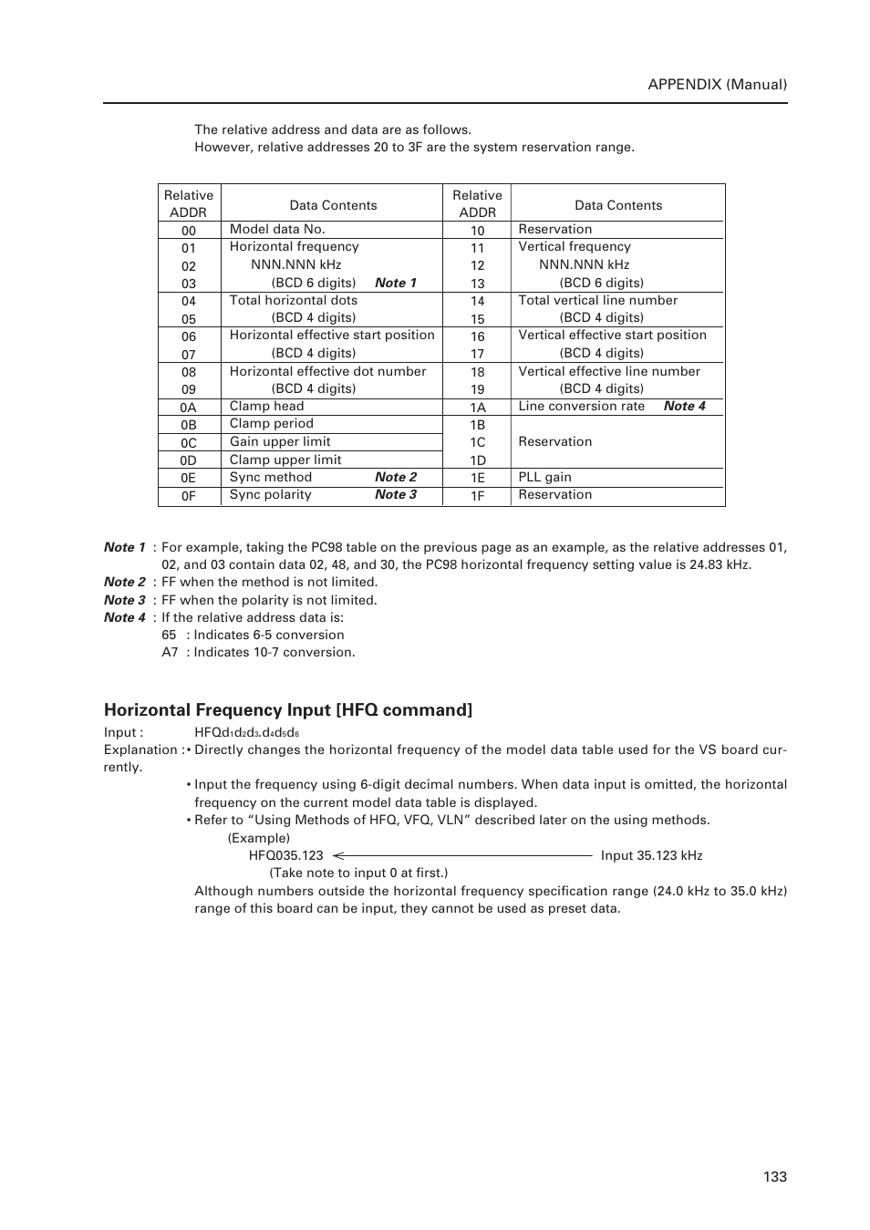 Horizontal frequency input [hfq command | Pioneer Multi Projection System RM-V1000NU User Manual | Page 134 / 159