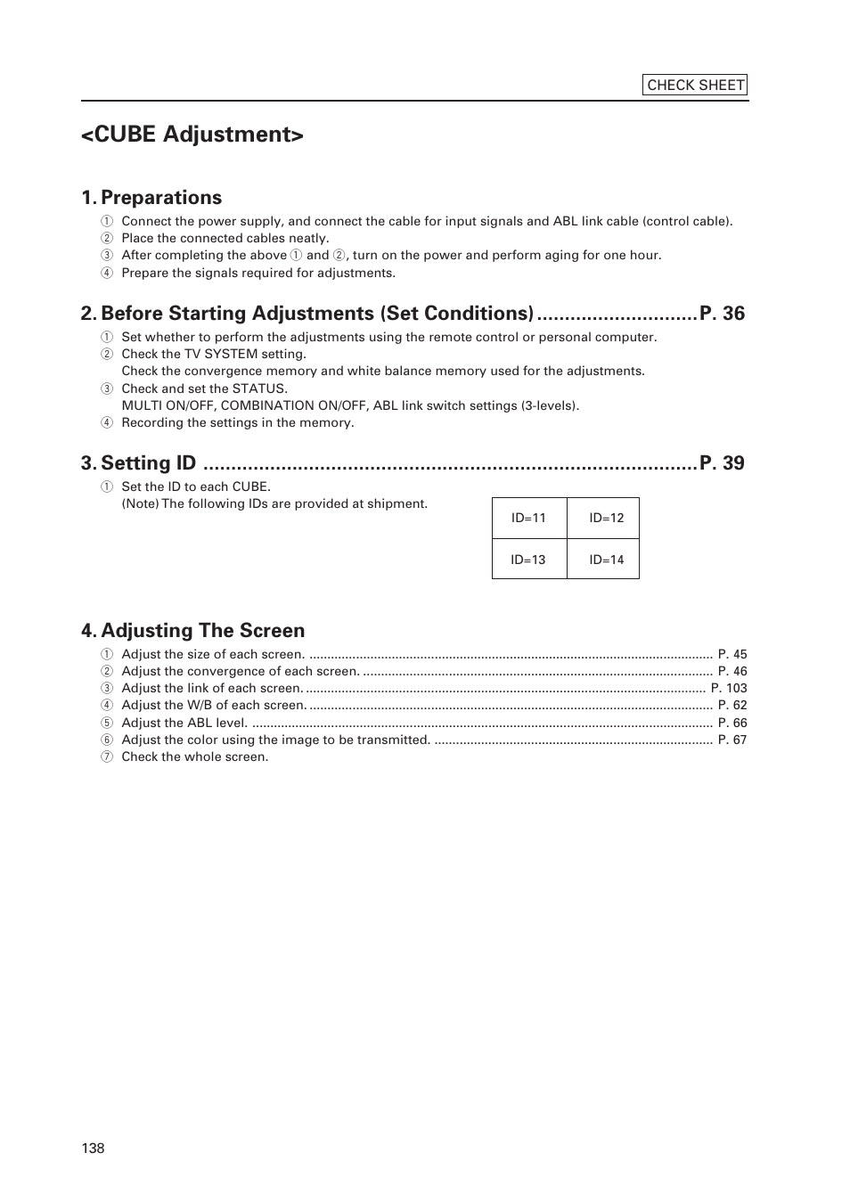 Cube adjustment, Preparations, Adjusting the screen | Pioneer Multi Projection System RM-V1000NU User Manual | Page 139 / 159