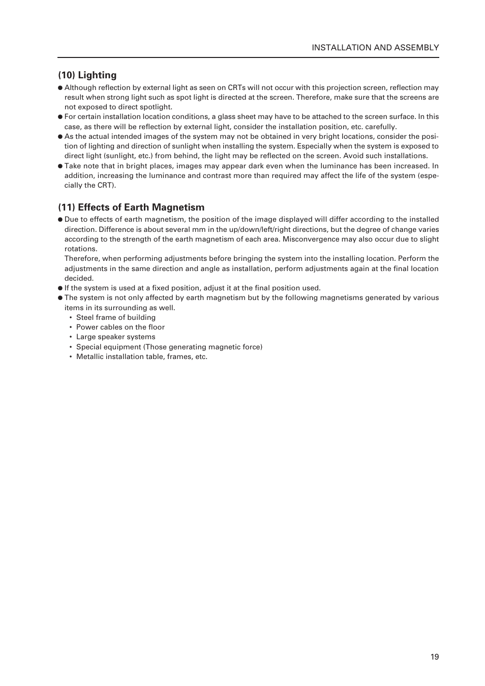 10) lighting, 11) effects of earth magnetism | Pioneer Multi Projection System RM-V1000NU User Manual | Page 20 / 159