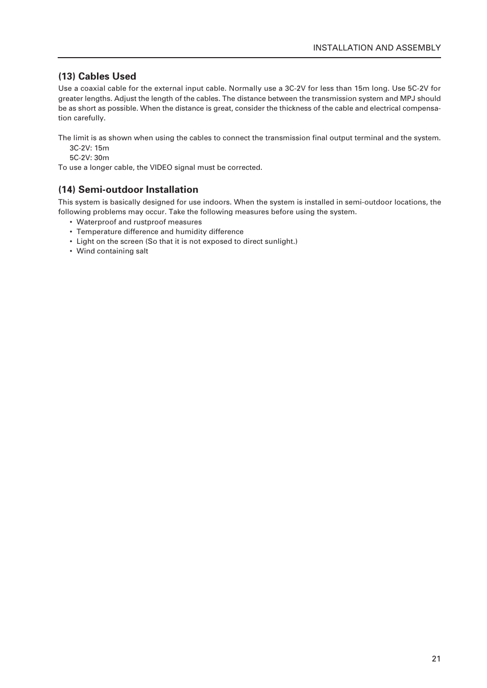 13) cables used, 14) semi-outdoor installation | Pioneer Multi Projection System RM-V1000NU User Manual | Page 22 / 159