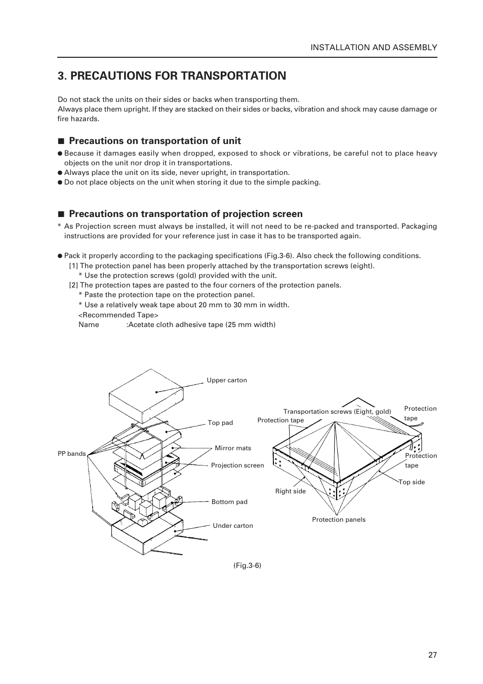 Precautions for transportation, 7 precautions on transportation of unit | Pioneer Multi Projection System RM-V1000NU User Manual | Page 28 / 159