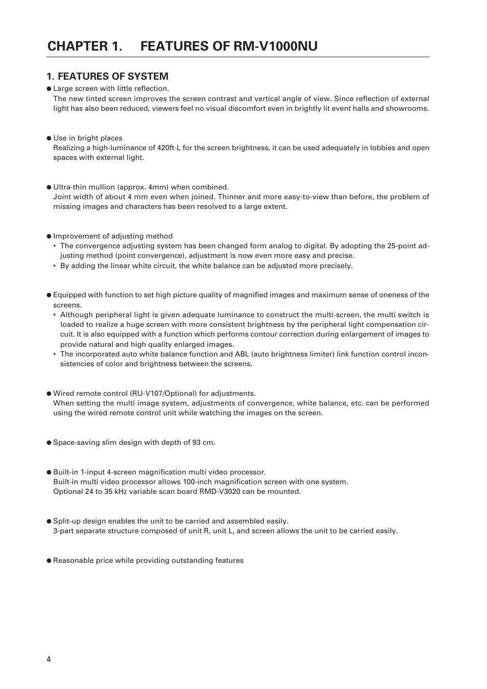 Features of system | Pioneer Multi Projection System RM-V1000NU User Manual | Page 5 / 159