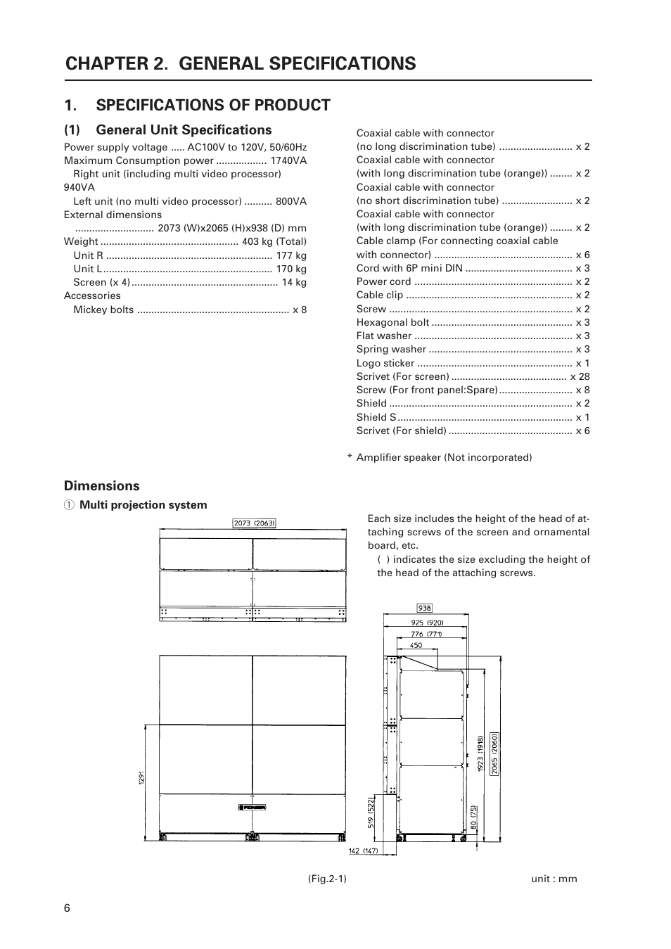 Chapter 2. general specifications, Specifications of product | Pioneer Multi Projection System RM-V1000NU User Manual | Page 7 / 159