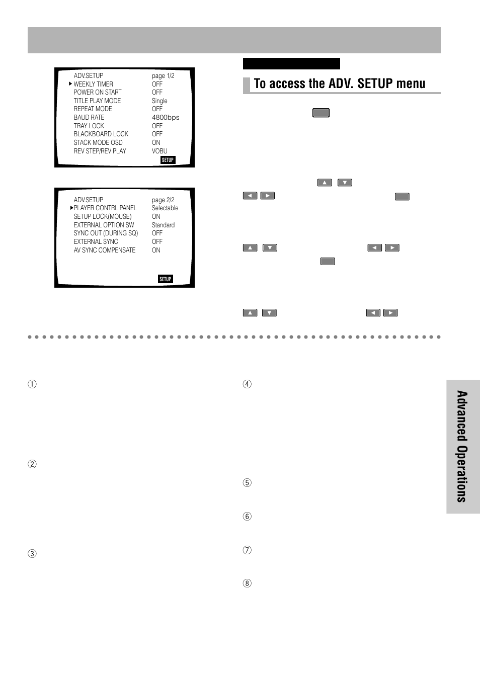 Adv. setup menu settings, Advanced operations | Pioneer DVD-V7300D User Manual | Page 47 / 96