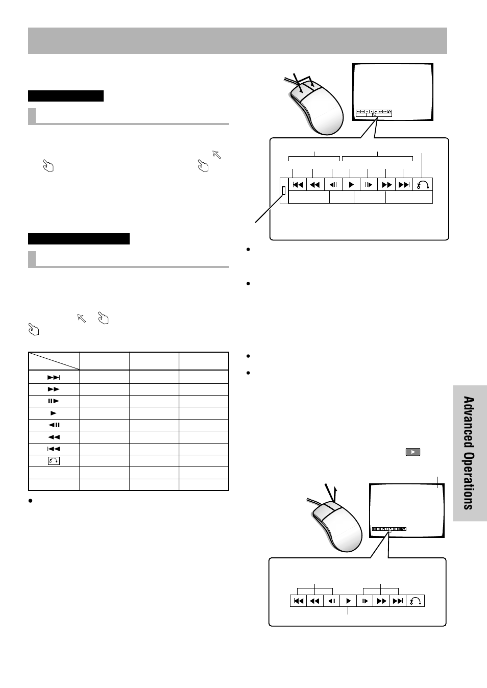 Player control using a mouse, Advanced operations, Button selection | Player control icon | Pioneer DVD-V7300D User Manual | Page 49 / 96