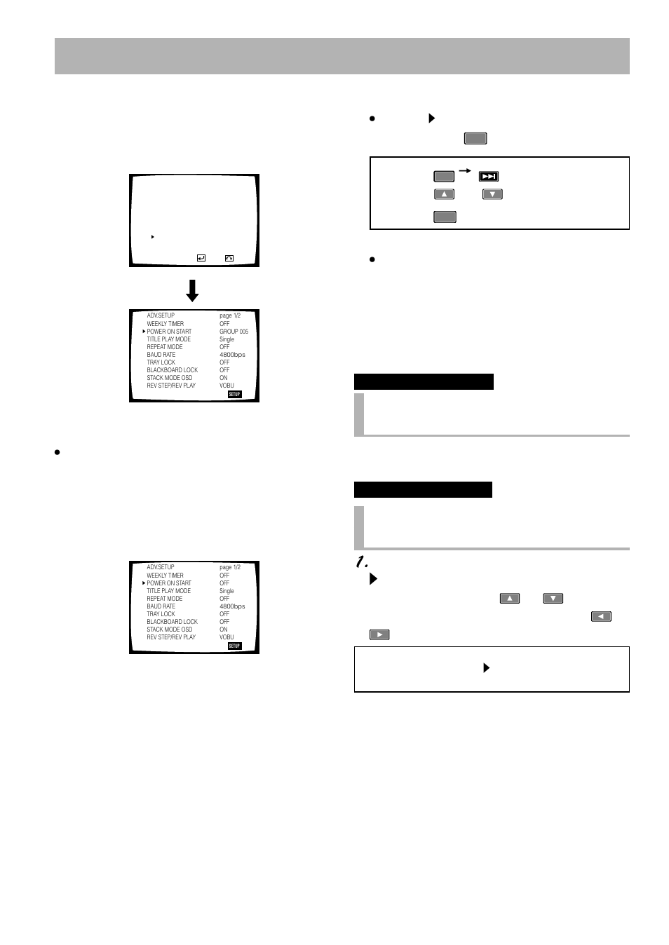 Setting to turn on player power only, Turning off the power on start function 1, Power on start function | Video cd, B: press or to select 005 and press | Pioneer DVD-V7300D User Manual | Page 58 / 96