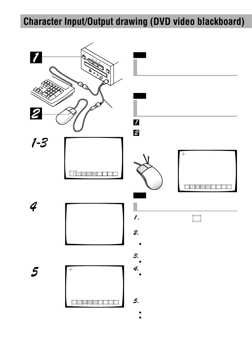 Operation using the mouse or keyboard, Activating the blackboard function, Inputting characters 1 | Pioneer DVD-V7300D User Manual | Page 76 / 96