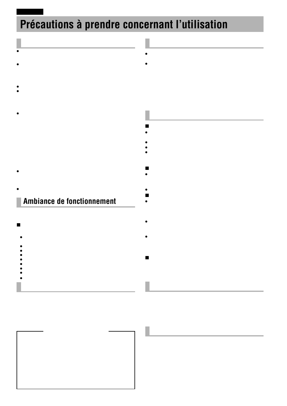 Précautions à prendre concernant l’utilisation, Installation, Ambiance de fonctionnement | Déplacement du lecteur, Droits d’auteur, Manipulation des disques, Nettoyage de la lentille, Condensation, 7manipulation, 7empilage | Pioneer DVD-V7300D User Manual | Page 9 / 96