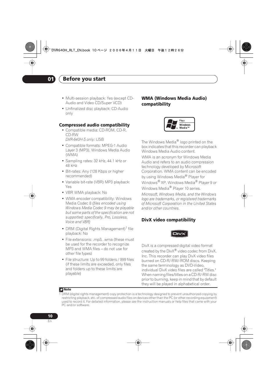 Before you start 01 | Pioneer DVR-541H-S User Manual | Page 10 / 140