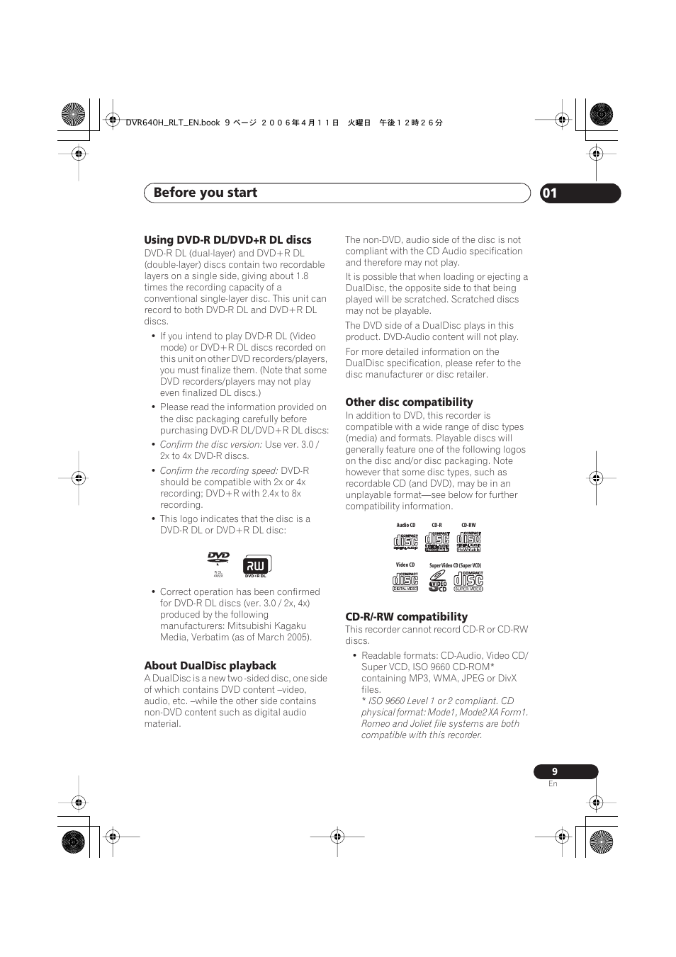 Before you start 01 | Pioneer DVR-541H-S User Manual | Page 9 / 140