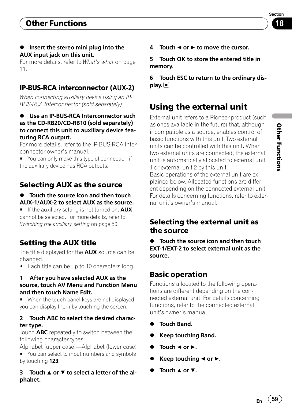 Using the external unit, Other functions | Pioneer AVH-P3100DVD User Manual | Page 59 / 116