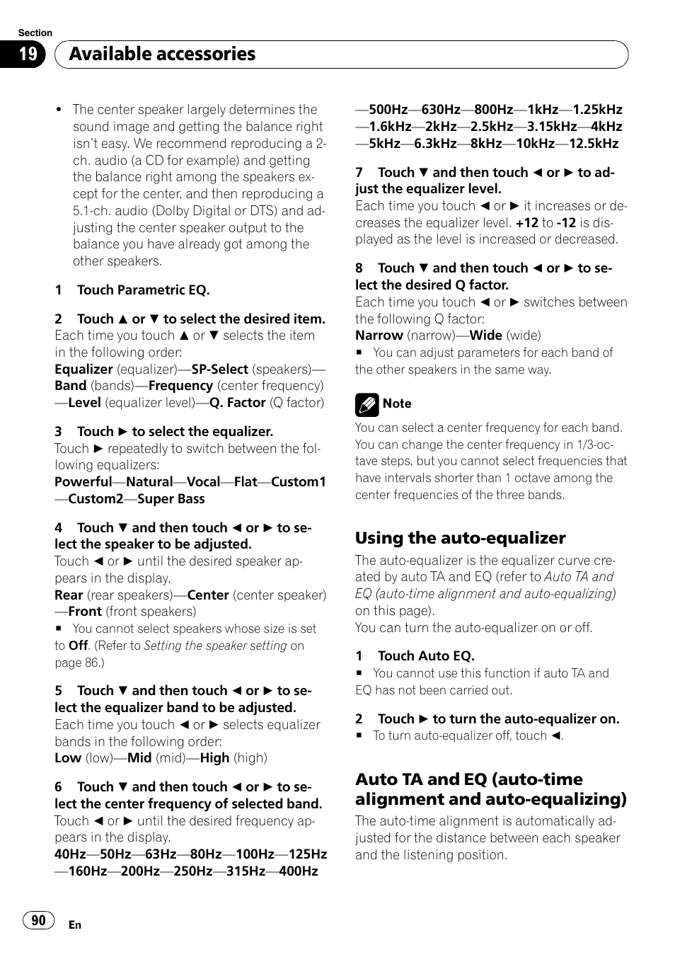 Available accessories, Using the auto-equalizer | Pioneer AVH-P3100DVD User Manual | Page 90 / 116