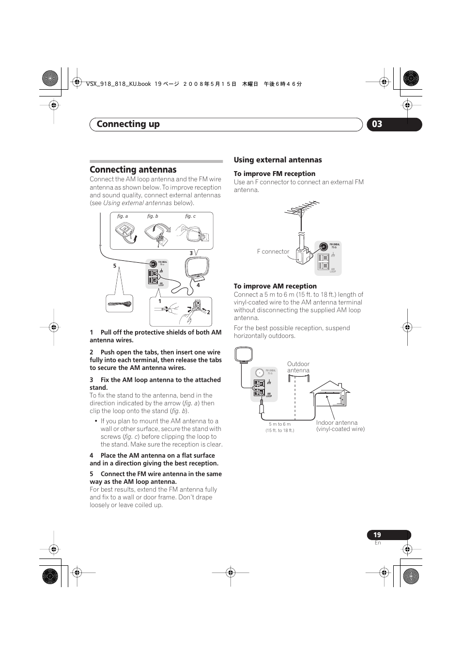 Connecting antennas, Using external antennas, Connecting up 03 | Pioneer VSX-818V User Manual | Page 19 / 76