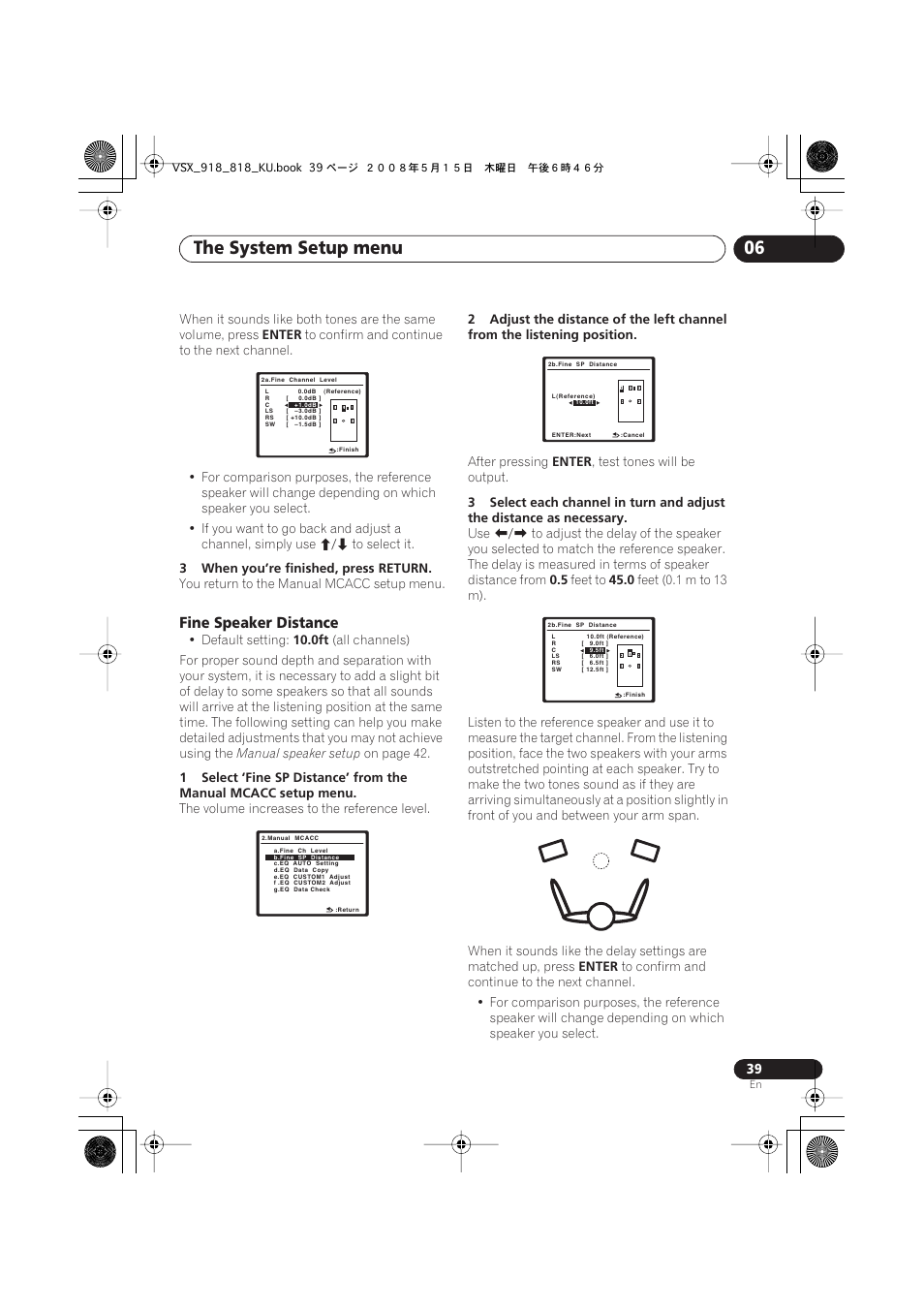 Fine speaker distance, The system setup menu 06 | Pioneer VSX-818V User Manual | Page 39 / 76