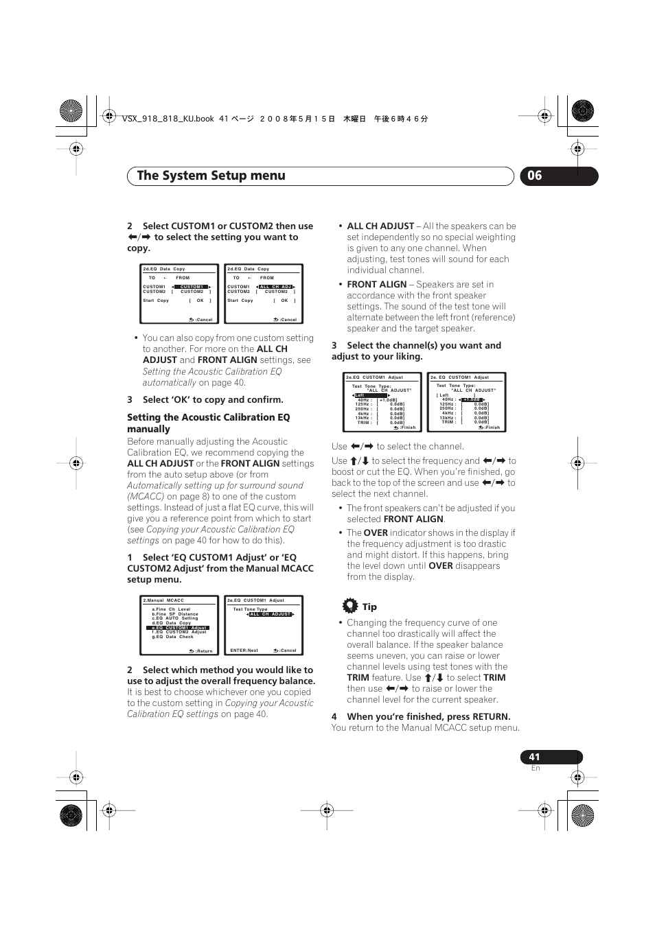 The system setup menu 06 | Pioneer VSX-818V User Manual | Page 41 / 76