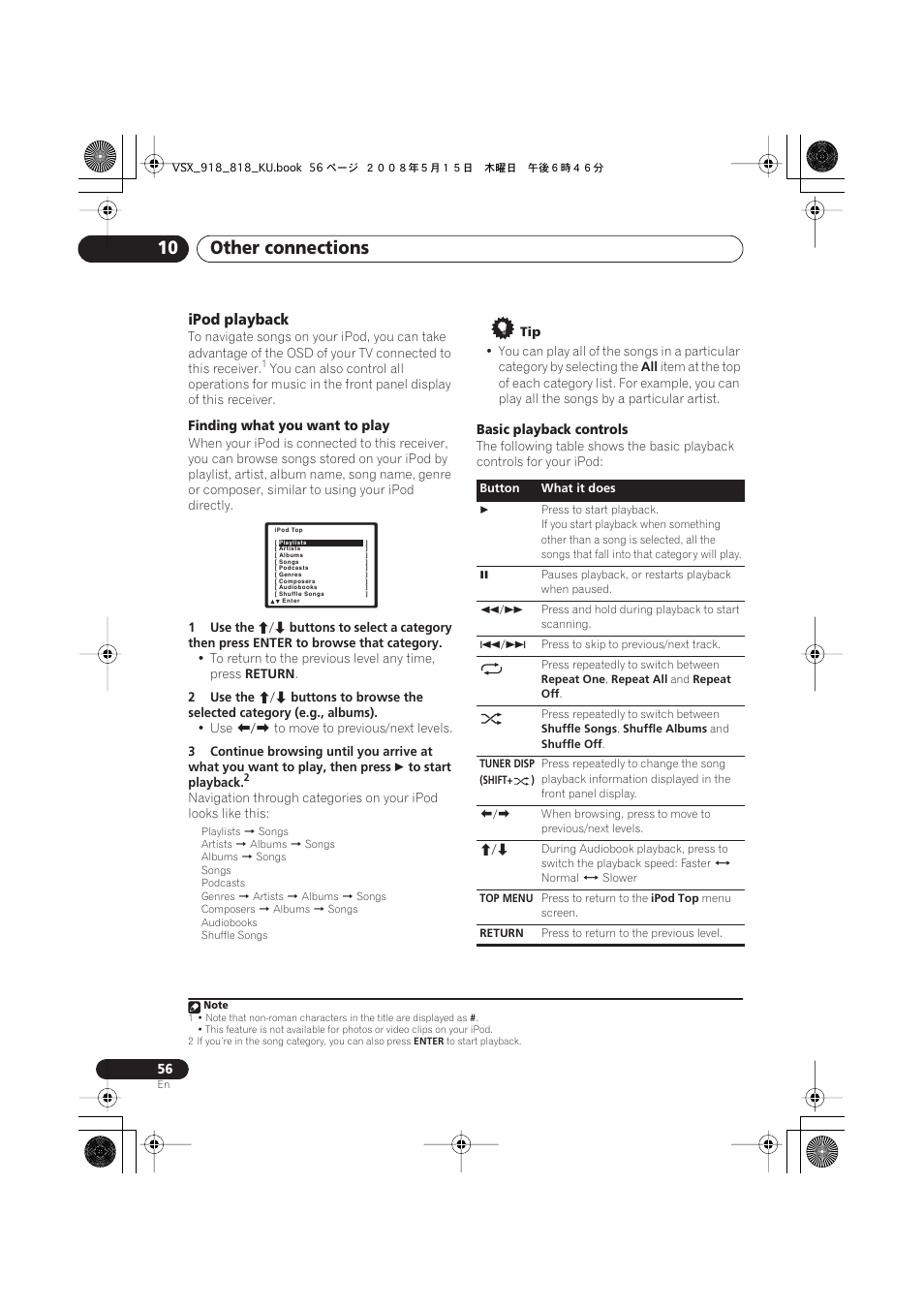 Ipod playback, Other connections 10 | Pioneer VSX-818V User Manual | Page 56 / 76