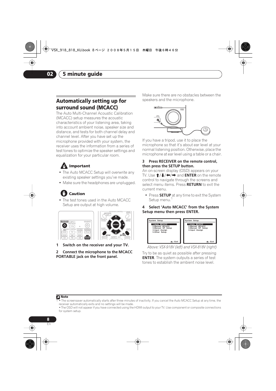 5 minute guide 02 | Pioneer VSX-818V User Manual | Page 8 / 76