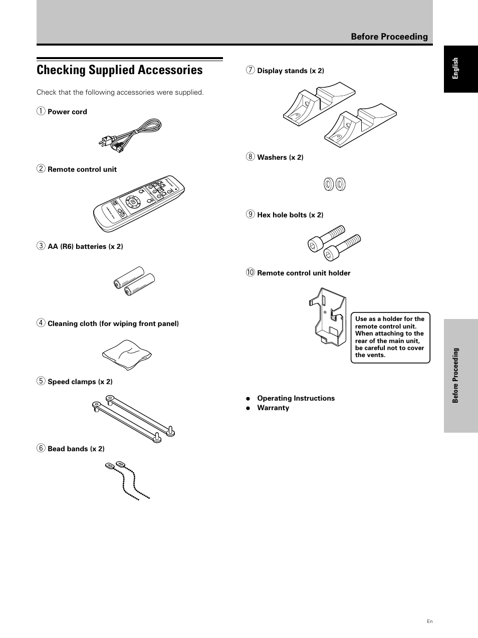 Checking supplied accessories | Pioneer PDP 503CMX User Manual | Page 11 / 44