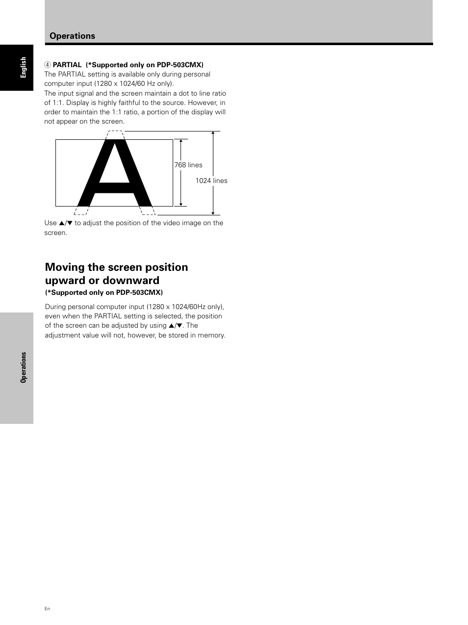 Moving the screen position upward or downward | Pioneer PDP 503CMX User Manual | Page 28 / 44