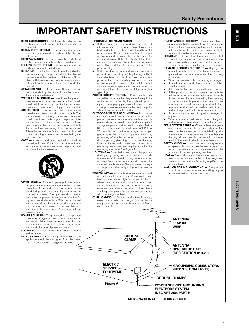 Important safety instructions, Safety precautions, Safety precautions fran ç ais english | Pioneer PDP 503CMX User Manual | Page 5 / 44