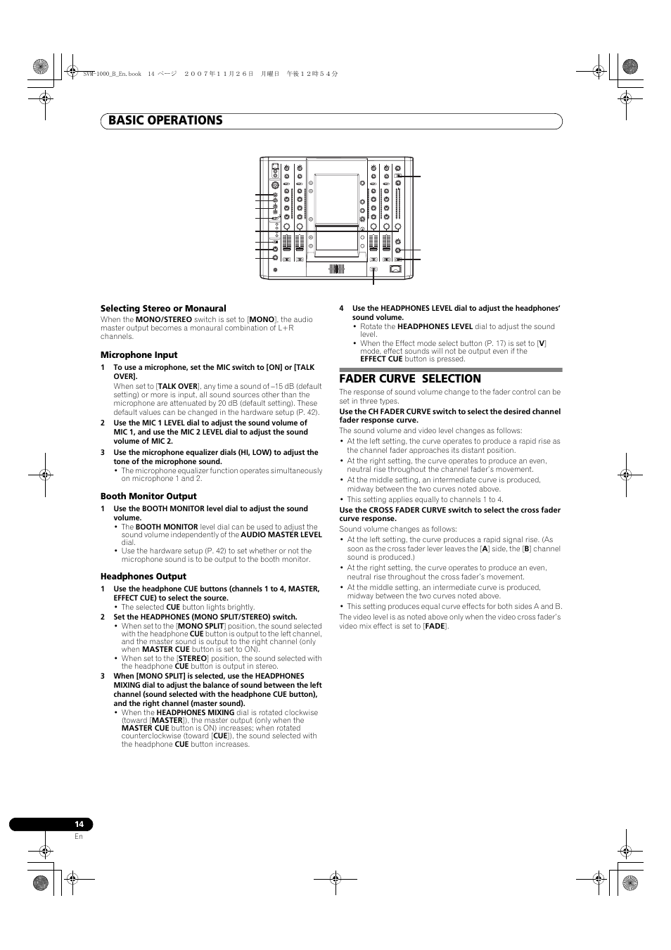 Fader curve selection, Basic operations | Pioneer SVM-1000 User Manual | Page 14 / 48