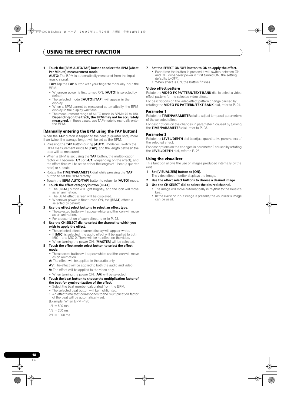Using the effect function | Pioneer SVM-1000 User Manual | Page 18 / 48