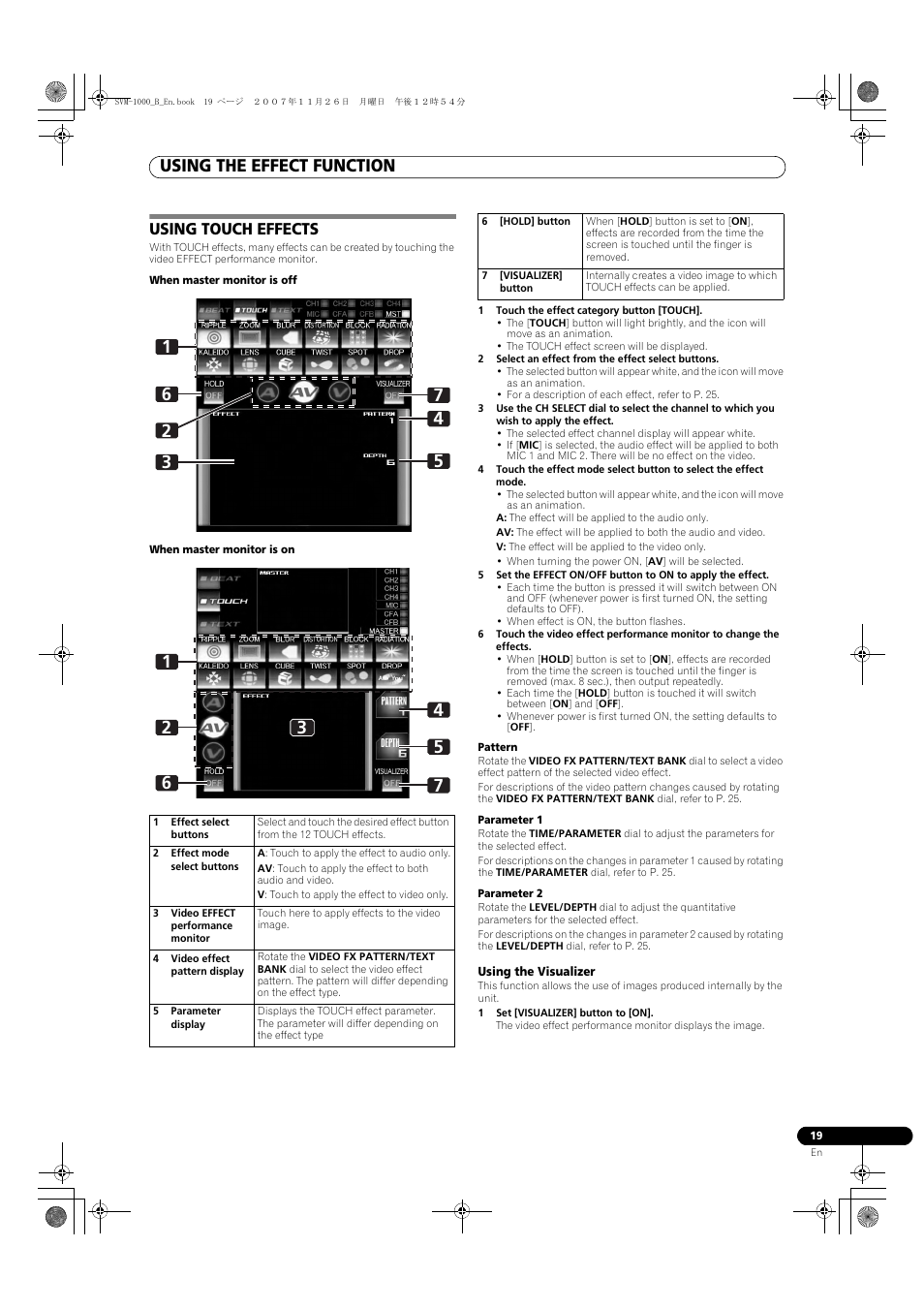 Using touch effects, Using the effect function | Pioneer SVM-1000 User Manual | Page 19 / 48
