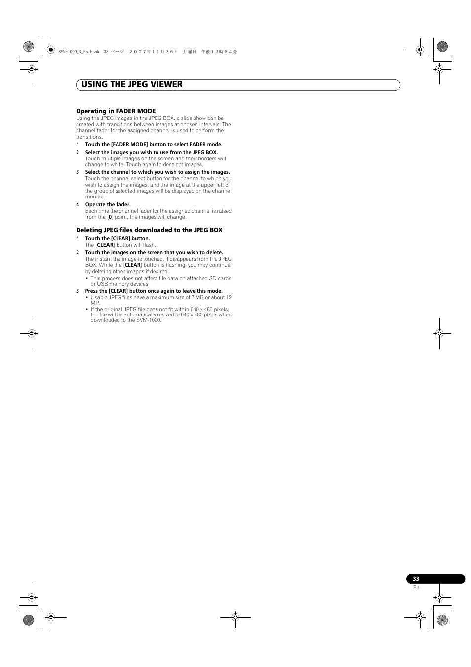 Using the jpeg viewer | Pioneer SVM-1000 User Manual | Page 33 / 48