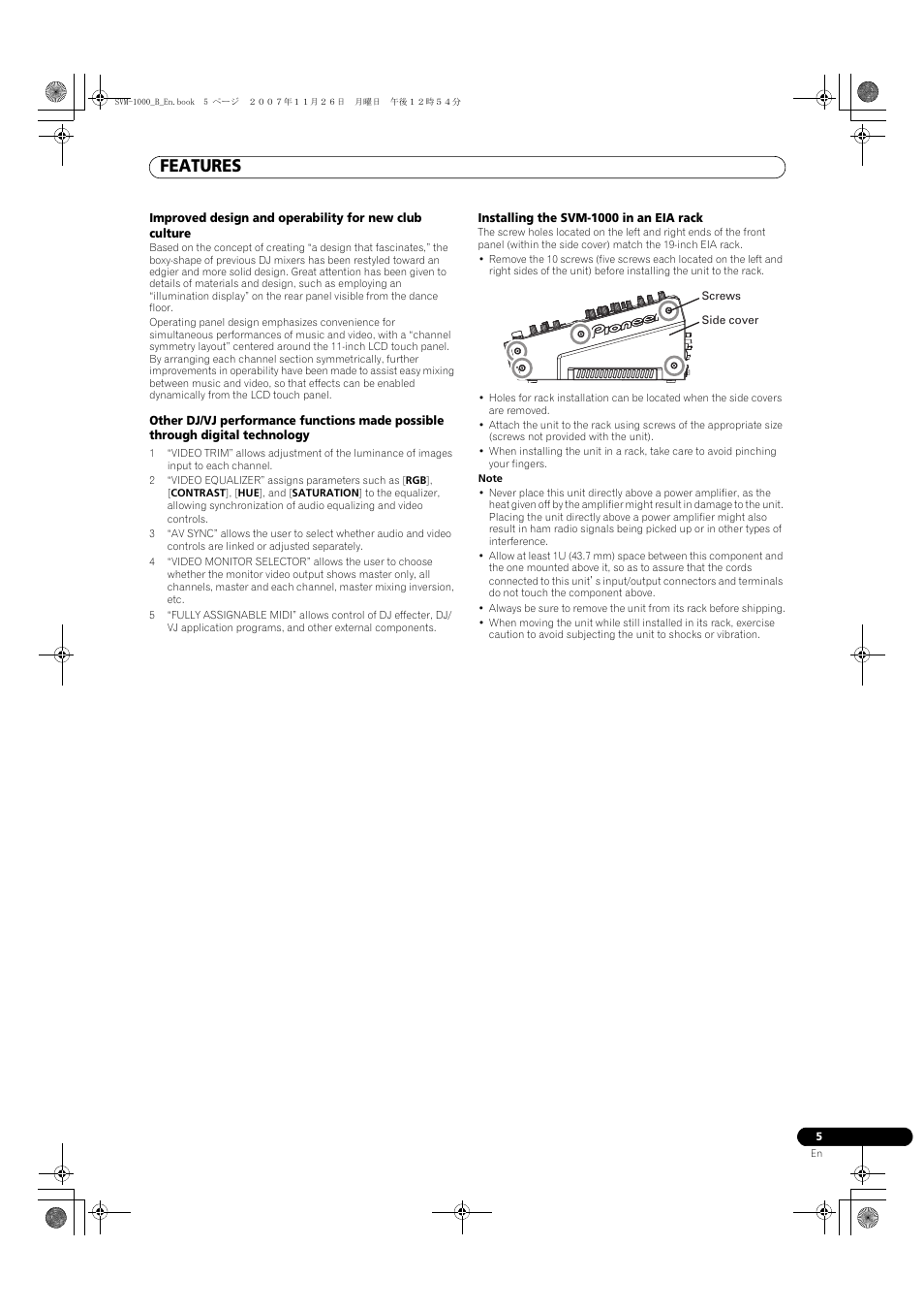 Features | Pioneer SVM-1000 User Manual | Page 5 / 48