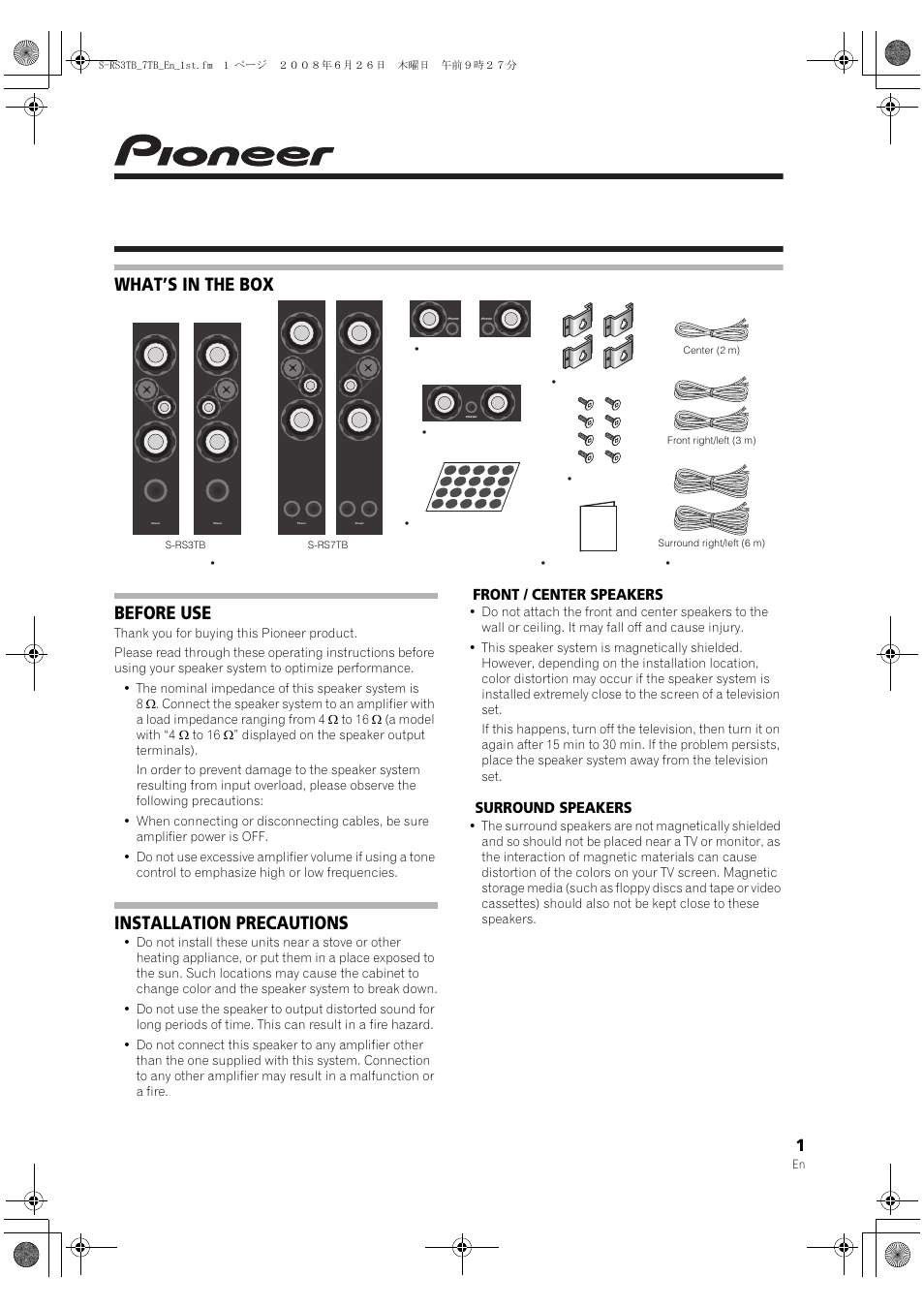 Pioneer S-RS3TB User Manual | 12 pages