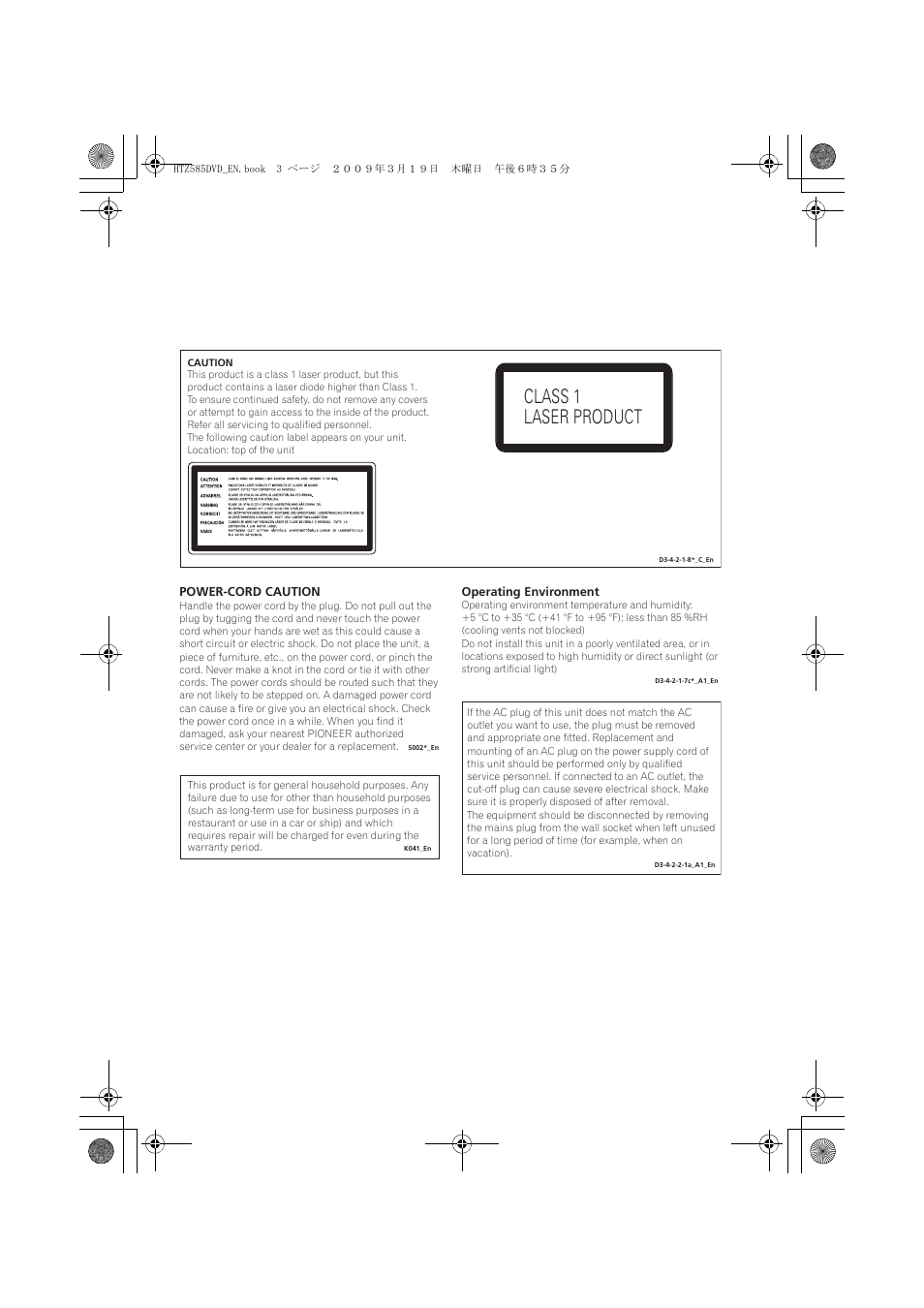 Class 1 laser product | Pioneer HTZ-FS30DVD User Manual | Page 3 / 126