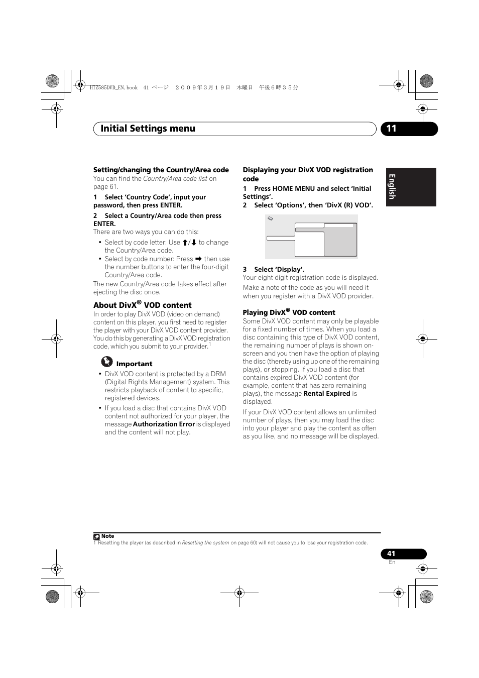 About divx, Vod content, Vod content below | Initial settings menu 11 | Pioneer HTZ-FS30DVD User Manual | Page 41 / 126