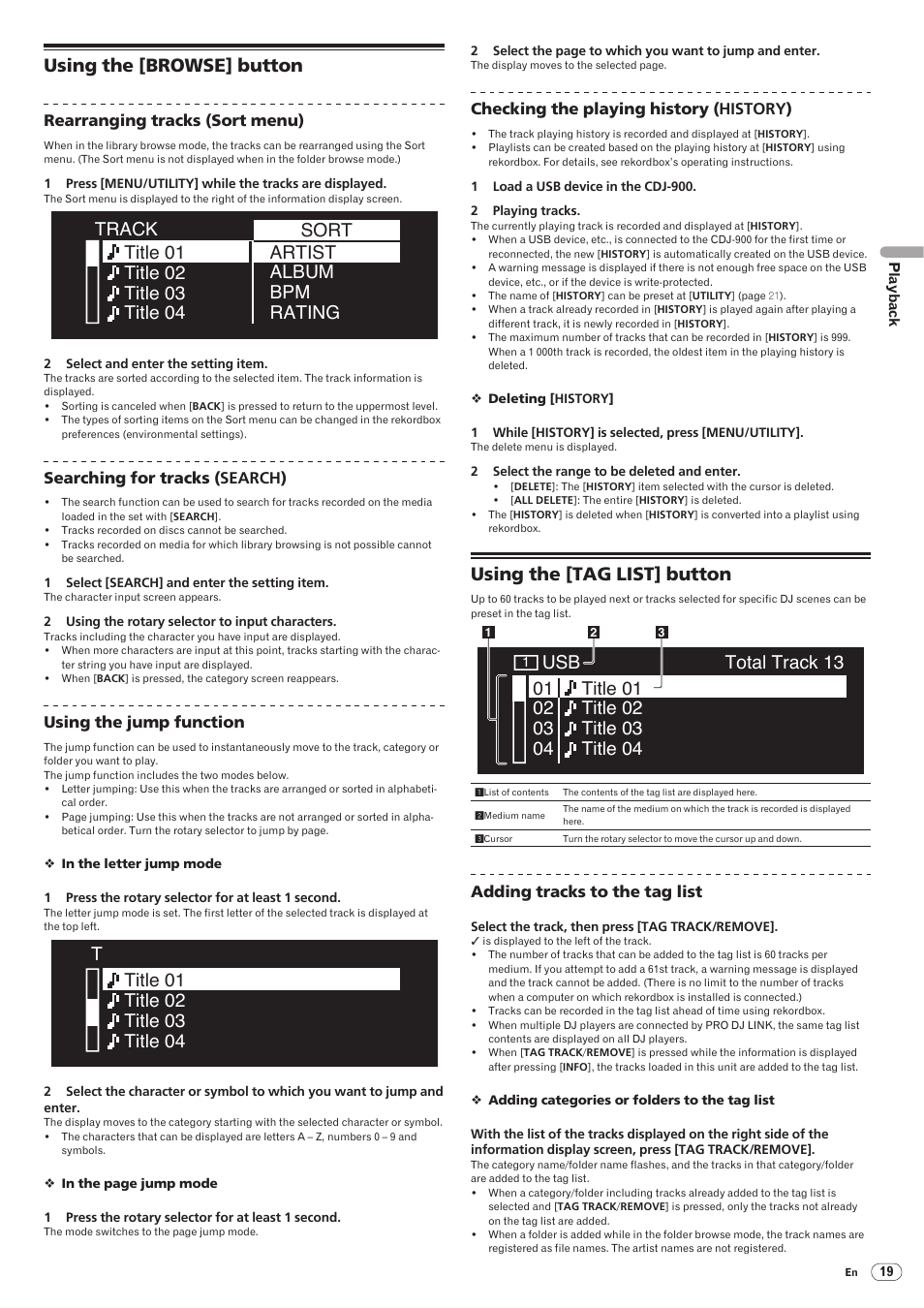 Using the [browse] button, Using the [tag list] button | Pioneer CDJ-900 User Manual | Page 19 / 31