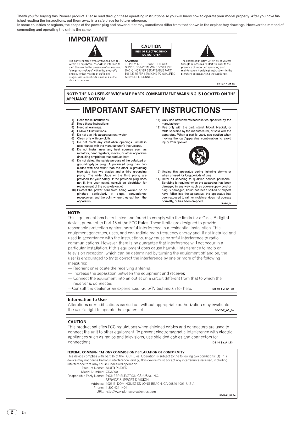 Pioneer CDJ-900 User Manual | Page 2 / 31