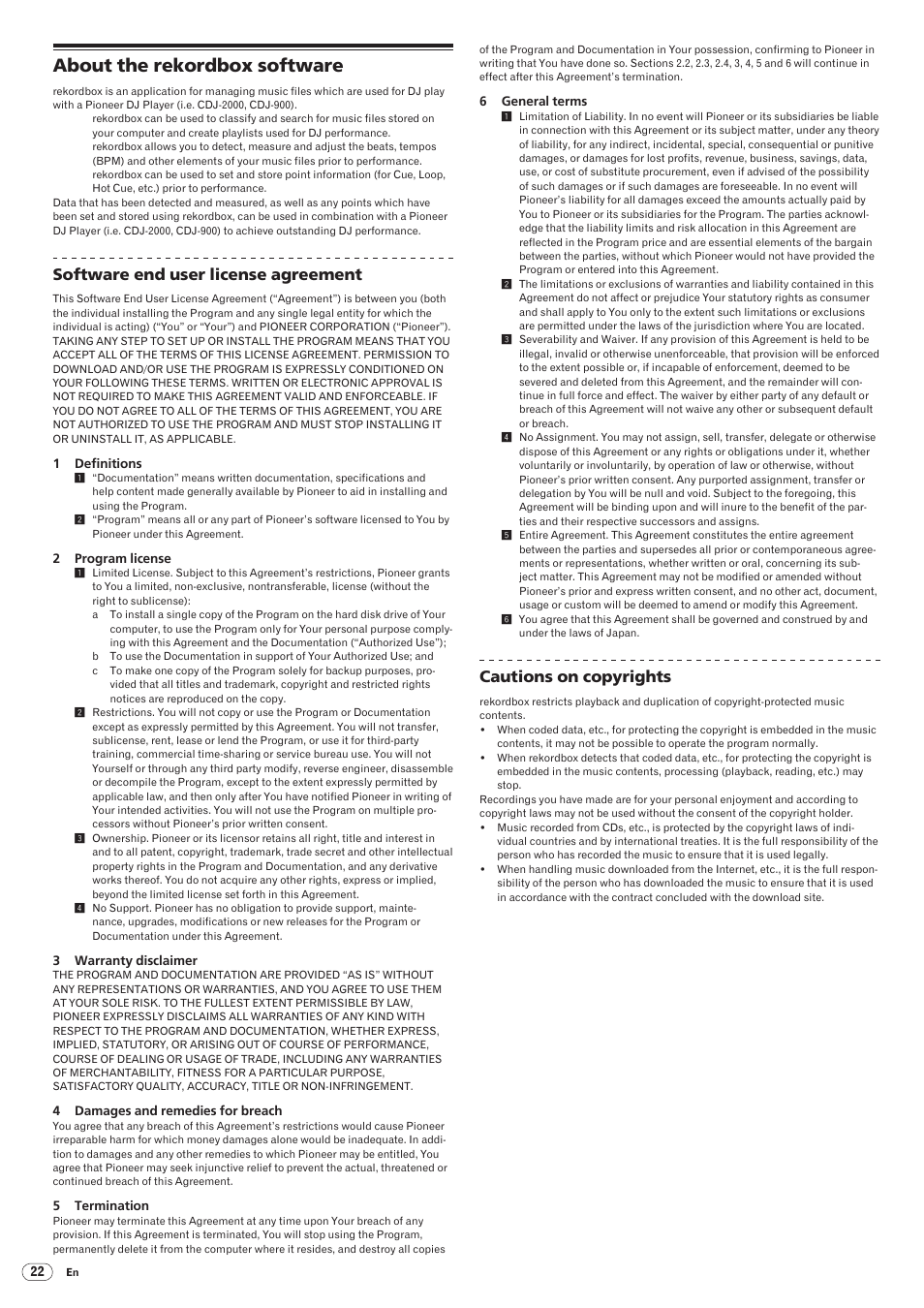 About the rekordbox software, Drb1486-a, Software end user license agreement | Cautions on copyrights | Pioneer CDJ-900 User Manual | Page 22 / 31