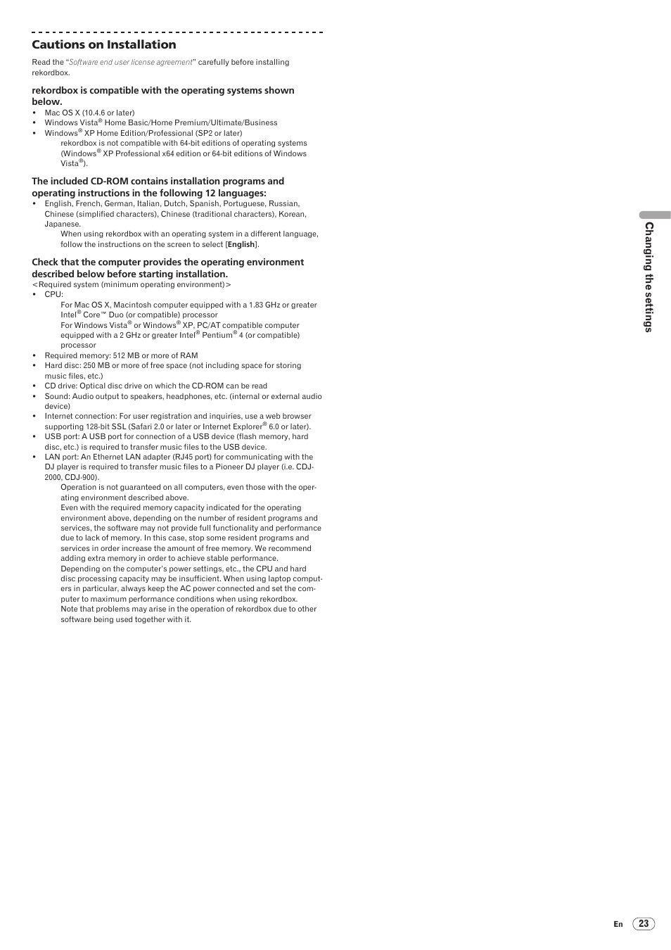 Drb1486-a, Cautions on installation, Ch an g in g th e s et tin g s | Pioneer CDJ-900 User Manual | Page 23 / 31