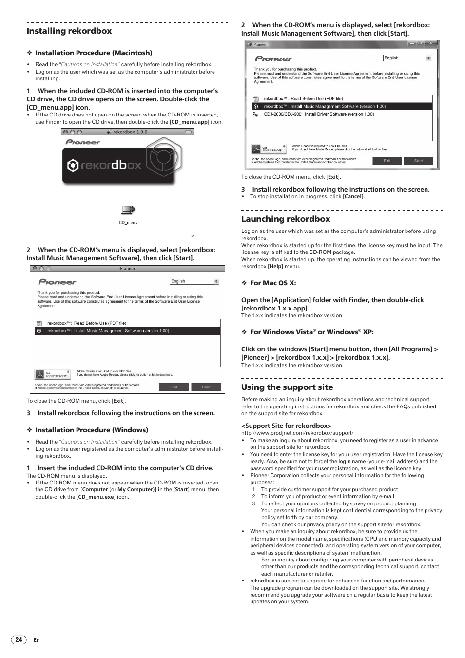 Drb1486-a, Installing rekordbox, Launching rekordbox | Using the support site | Pioneer CDJ-900 User Manual | Page 24 / 31