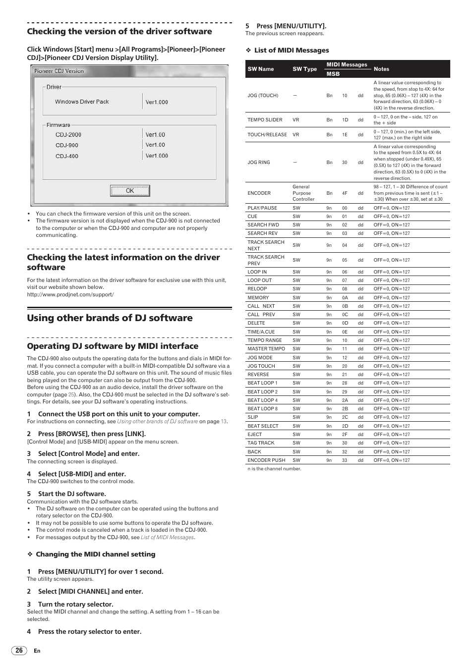 Using other brands of dj software, Drb1486-a, Checking the version of the driver software | Operating dj software by midi interface | Pioneer CDJ-900 User Manual | Page 26 / 31